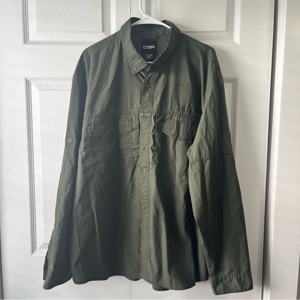 CQR Mens Tactical Fishing Hiking Shirt Size US 2XL Military Green Long Sleeve